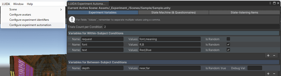 Experiment Variables tab.