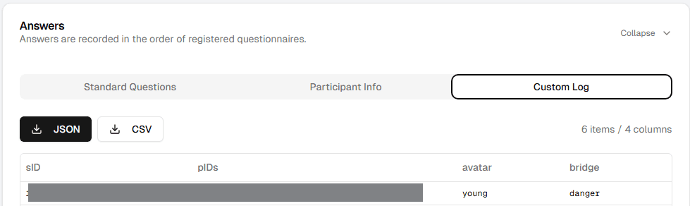The Hello LUIDA custom data showing in the Web Console's Custom Log tab.