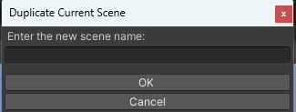 The Duplicate Scene dialog with a name field.